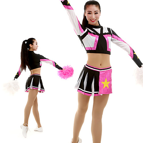 

Cheerleader Costume Uniform Women's Girls' Kids Skirt Spandex High Elasticity Handmade Long Sleeve Competition Dance Rhythmic Gymnastics Gymnastics Black