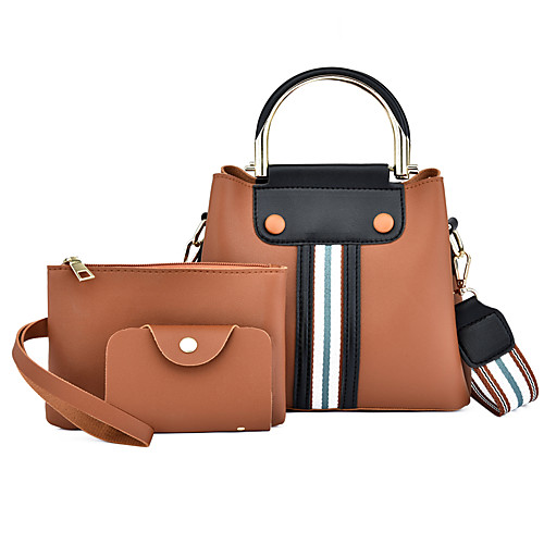 

Women's Zipper PU Bag Set Striped 3 Pcs Purse Set Black / Brown / Blushing Pink
