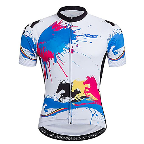 

21Grams Men's Short Sleeve Cycling Jersey Spandex Blue / White Novelty Animal Bike Jersey Top Mountain Bike MTB Road Bike Cycling UV Resistant Breathable Quick Dry Sports Clothing Apparel / Stretchy