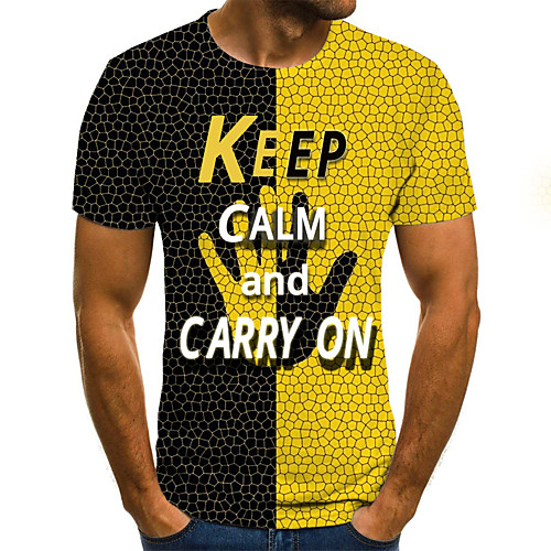 

Men's Color Block 3D Letter Plus Size T-shirt Short Sleeve Daily Tops Basic Round Neck Yellow