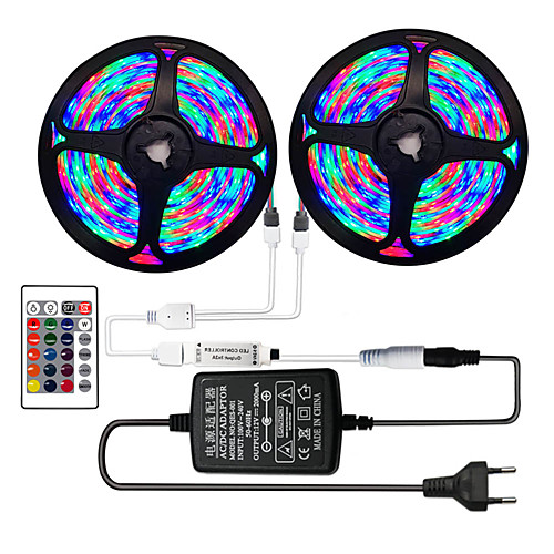 

2x5M Flexible LED Light Strips RGB Strip Lights Remote Controls 540 LEDs SMD3528 8mm 1 24Keys Remote Controller 1 x 2A power adapter 1 set RGB Change Christmas New Year's Cuttable Party Decorative