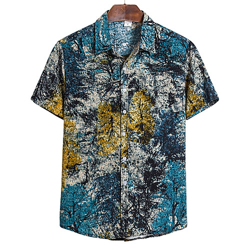 

Men's Geometric Shirt - Linen Daily Classic Collar Green / Short Sleeve