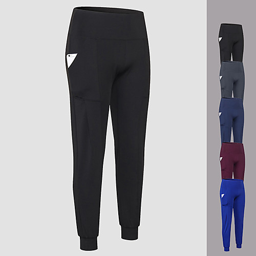 

Women's High Waist Yoga Pants Pocket Cropped Pants Tummy Control Butt Lift Quick Dry Solid Color Black Burgundy Blue Fitness Gym Workout Running Sports Activewear High Elasticity Slim