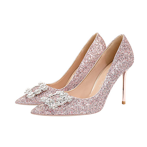 

Women's Heels Stiletto Heel Pointed Toe Sweet Wedding Party & Evening Walking Shoes Synthetics Rhinestone Sequin Solid Colored Pink Silver