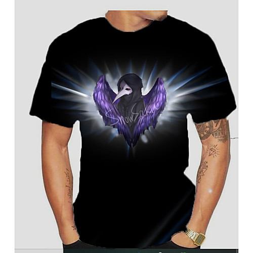 

Men's Geometric T-shirt Short Sleeve Daily Slim Tops Round Neck Black