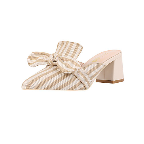 

Women's Clogs & Mules Chunky Heel Pointed Toe Bowknot Polyester Casual Spring & Summer Black / Almond / Striped