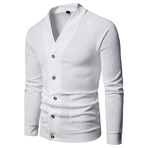 

Men's Solid Colored Cardigan Long Sleeve Slim Sweater Cardigans V Neck Winter White Black Light gray