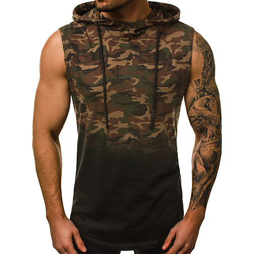 

Men's Graphic Solid Colored Tank Top - Cotton Basic Street chic Daily Sports Hooded Army Green / Gray / Short Sleeve