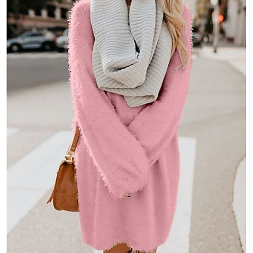 

Women's Solid Colored Long Sleeve Pullover Sweater Jumper, Round Yellow / Blushing Pink / Brown S / M / L