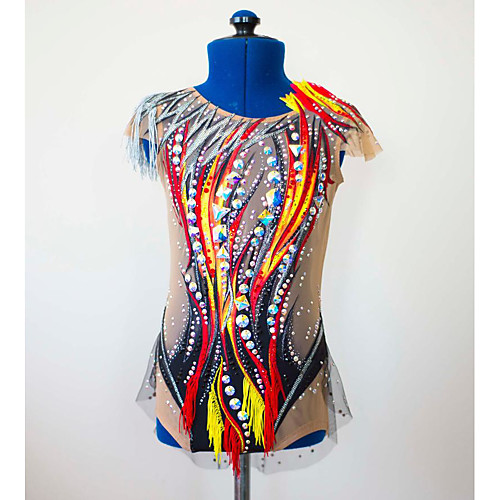 

21Grams Rhythmic Gymnastics Leotards Artistic Gymnastics Leotards Women's Girls' Leotard Yellow Spandex High Elasticity Breathable Handmade Jeweled Diamond Look Sleeveless Training Dance Rhythmic