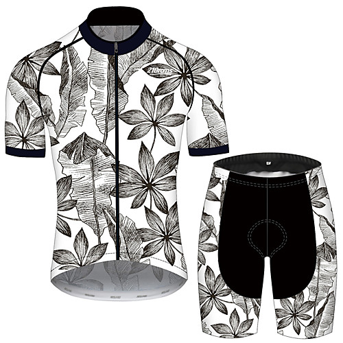 

21Grams Men's Short Sleeve Cycling Jersey with Shorts Spandex Polyester GrayWhite Floral Botanical Bike Clothing Suit UV Resistant Breathable 3D Pad Quick Dry Sweat-wicking Sports Floral Botanical