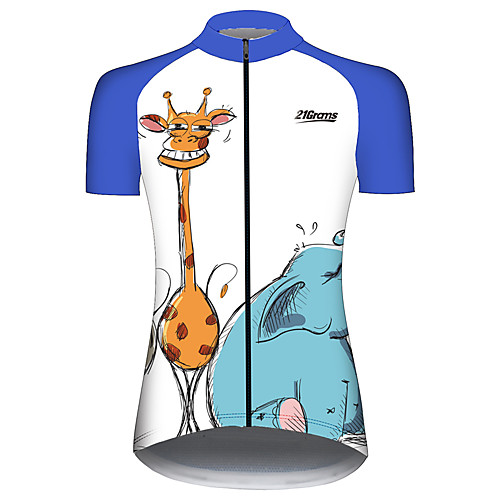 

21Grams Women's Short Sleeve Cycling Jersey Spandex Blue / White Elephant Giraffe Funny Bike Jersey Top Mountain Bike MTB Road Bike Cycling UV Resistant Quick Dry Breathable Sports Clothing Apparel