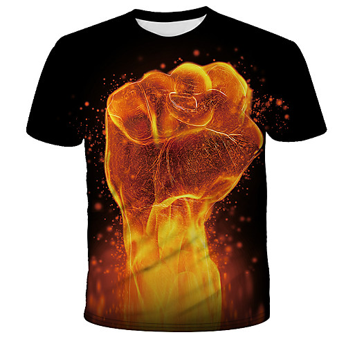 

Men's T shirt Graphic 3D Flame Plus Size Patchwork Print Short Sleeve Daily Tops Basic Streetwear Black
