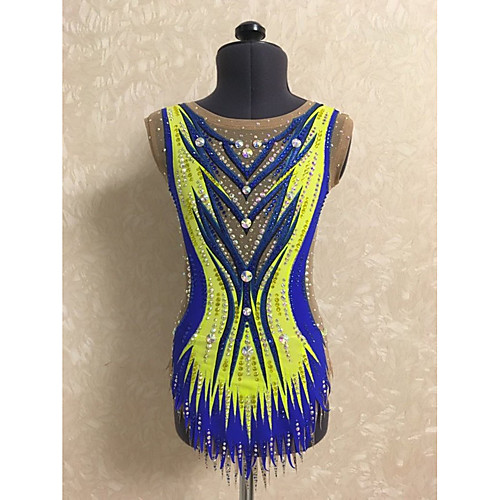 

21Grams Rhythmic Gymnastics Leotards Artistic Gymnastics Leotards Women's Girls' Leotard Yellow Spandex High Elasticity Breathable Handmade Jeweled Diamond Look Sleeveless Training Dance Rhythmic