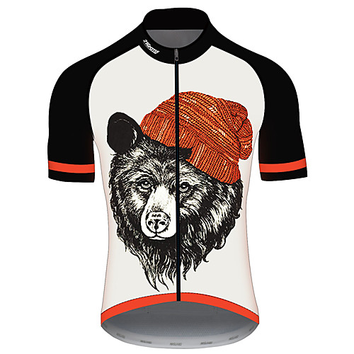 

21Grams Men's Short Sleeve Cycling Jersey Spandex BlackWhite Solid Color Bear Animal Bike Jersey Top Mountain Bike MTB Road Bike Cycling UV Resistant Breathable Quick Dry Sports Clothing Apparel