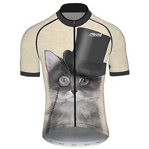 

21Grams Men's Short Sleeve Cycling Jersey Spandex BrownGray Cat Solid Color Animal Bike Jersey Top Mountain Bike MTB Road Bike Cycling UV Resistant Breathable Quick Dry Sports Clothing Apparel