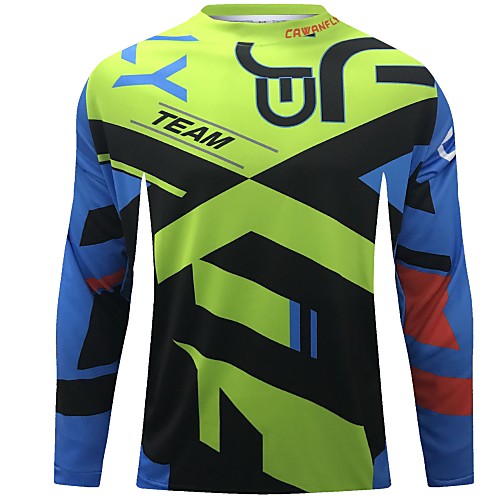 

CAWANFLY Men's Long Sleeve Cycling Jersey Downhill Jersey Dirt Bike Jersey Winter Polyester Black Patchwork Geometic Novelty Bike Jersey Top Mountain Bike MTB Breathable Quick Dry Sweat-wicking Sports