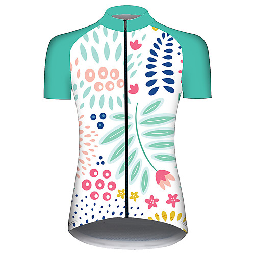 

21Grams Women's Short Sleeve Cycling Jersey Spandex BlueGreen Leaf Floral Botanical Bike Jersey Top Mountain Bike MTB Road Bike Cycling UV Resistant Quick Dry Breathable Sports Clothing Apparel