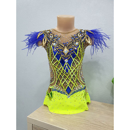 

21Grams Rhythmic Gymnastics Leotards Artistic Gymnastics Leotards Women's Girls' Leotard Yellow Spandex High Elasticity Breathable Handmade Jeweled Diamond Look Sleeveless Training Dance Rhythmic