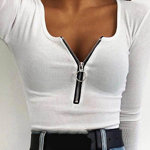 

Women's Solid Colored T-shirt Daily V Neck Wine / White / Black