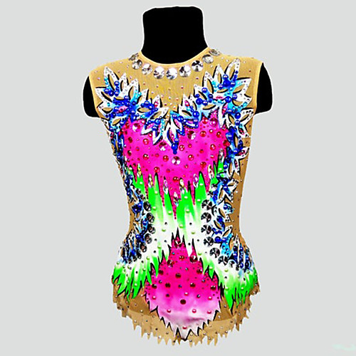 

21Grams Rhythmic Gymnastics Leotards Artistic Gymnastics Leotards Women's Girls' Leotard Fuchsia Spandex High Elasticity Breathable Handmade Jeweled Diamond Look Sleeveless Training Dance Rhythmic