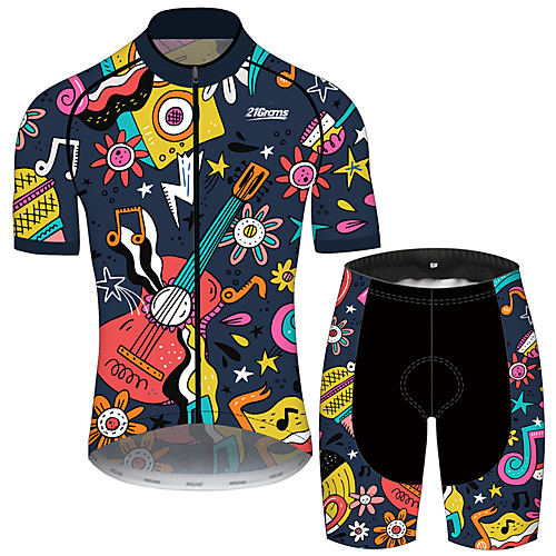 

21Grams Men's Short Sleeve Cycling Jersey with Shorts Spandex Polyester Black / Yellow Floral Botanical Bike Clothing Suit UV Resistant Breathable 3D Pad Quick Dry Sweat-wicking Sports Floral