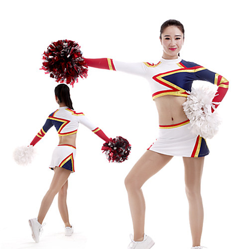 

Cheerleader Costume Uniform Women's Girls' Kids Skirt Spandex High Elasticity Handmade Long Sleeve Competition Dance Rhythmic Gymnastics Gymnastics White