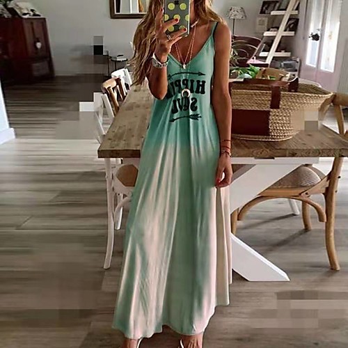 

Women's Plus Size Maxi Swing Dress - Sleeveless Color Block Strap Slim Blue Blushing Pink Green Gray S M L XL XXL XXXL XXXXL XXXXXL