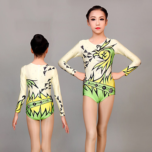 

Rhythmic Gymnastics Leotards Artistic Gymnastics Leotards Women's Girls' Kids Leotard Spandex High Elasticity Handmade Long Sleeve Competition Dance Rhythmic Gymnastics Artistic Gymnastics Green