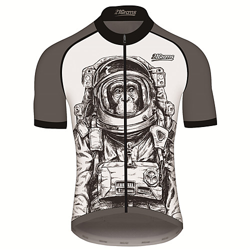 

21Grams Men's Short Sleeve Cycling Jersey Spandex Polyester GrayWhite Animal Astronaut Monkey Bike Jersey Top Mountain Bike MTB Road Bike Cycling UV Resistant Breathable Quick Dry Sports Clothing