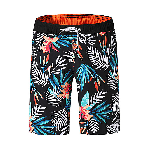 

Men's Boho Beach Bottom Swimsuit Tribal Floral Lace up Plus Size Swimwear Bathing Suits Black Blue / Tropical