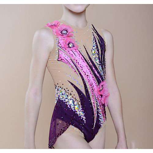 

21Grams Rhythmic Gymnastics Leotards Artistic Gymnastics Leotards Women's Girls' Leotard Blushing Pink Spandex High Elasticity Breathable Handmade Jeweled Diamond Look Sleeveless Training Dance