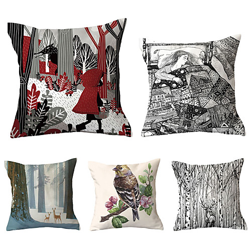 

Set of 5 Polyester Pillow Cover, Retro Floral Print Simple Vintage Square Traditional Classic Throw Pillow