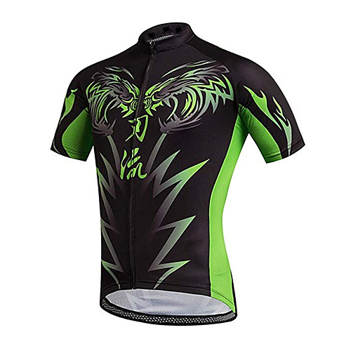 

21Grams Men's Short Sleeve Cycling Jersey Spandex Black / Green Wolf Animal Bike Jersey Top Mountain Bike MTB Road Bike Cycling UV Resistant Quick Dry Breathable Sports Clothing Apparel / Stretchy