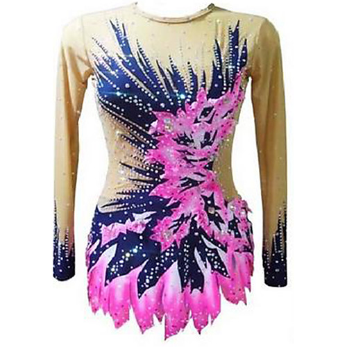 

21Grams Rhythmic Gymnastics Leotards Artistic Gymnastics Leotards Women's Girls' Leotard Blushing Pink Spandex High Elasticity Breathable Handmade Jeweled Diamond Look Long Sleeve Training Dance