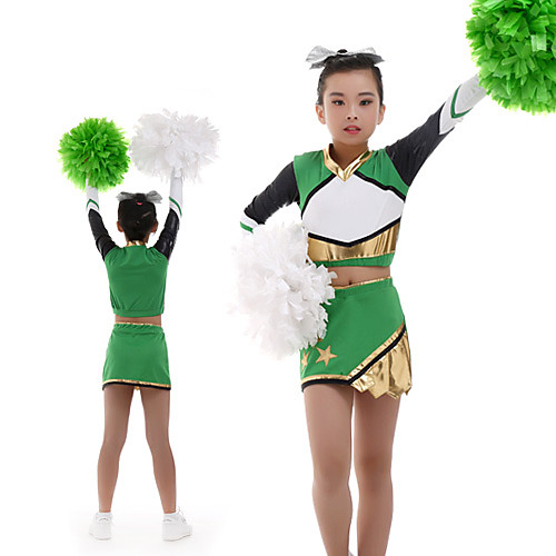 

Cheerleader Costume Uniform Women's Girls' Kids Skirt Spandex High Elasticity Handmade Long Sleeve Competition Dance Rhythmic Gymnastics Gymnastics Green