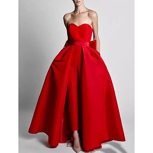

Jumpsuits Minimalist Elegant Wedding Guest Formal Evening Valentine's Day Dress Sweetheart Neckline Sleeveless Detachable Polyester with Bow(s) Overskirt 2021