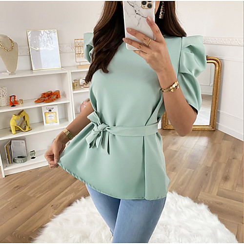 

Women's Solid Colored Blouse Daily Purple / Khaki / Green