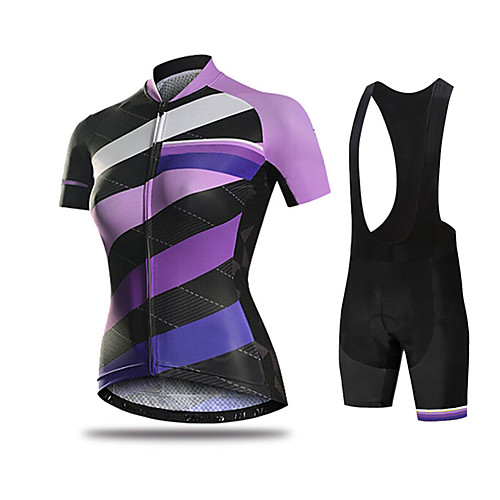 

21Grams Women's Short Sleeve Cycling Jersey with Bib Shorts Spandex Polyester Purple Pink Orange Stripes Patchwork Bike Clothing Suit Breathable 3D Pad Quick Dry Ultraviolet Resistant Sweat-wicking