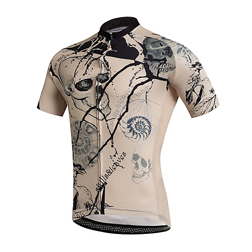 

21Grams Men's Short Sleeve Cycling Jersey Spandex Polyester Khaki Skull Floral Botanical Bike Jersey Top Mountain Bike MTB Road Bike Cycling UV Resistant Breathable Quick Dry Sports Clothing Apparel