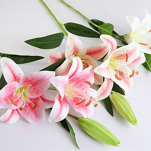 

1 Branch Simulation flower 3 head hand feeling lily false flower wedding home decoration flower