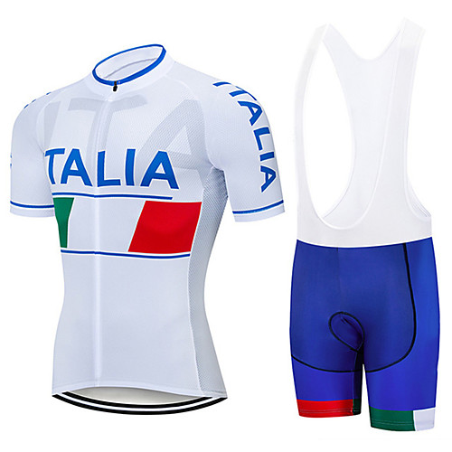 

21Grams Men's Short Sleeve Cycling Jersey with Bib Shorts Spandex Polyester White Italy National Flag Bike Clothing Suit UV Resistant Breathable 3D Pad Quick Dry Sweat-wicking Sports Italy Mountain