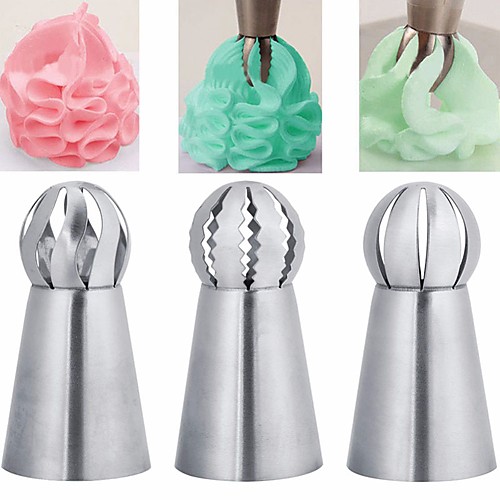 

3pcs Russian Stainless Steel Tips Tulip Sphere Whip Cream Buttercream Icing Piping Nozzles DIY Baking Tools Small Torch for Decoration Cupcake Fondant Cake or Any Pastry