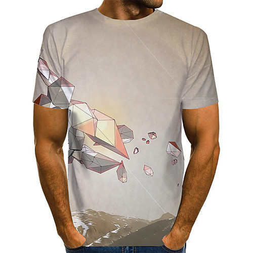 

Men's Plus Size 3D Graphic Print T-shirt Basic Punk & Gothic Daily Club Round Neck Gray / Short Sleeve
