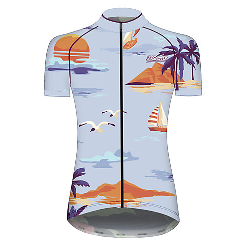 

21Grams Women's Short Sleeve Cycling Jersey Spandex BlueYellow Floral Botanical Bird Animal Bike Jersey Top Mountain Bike MTB Road Bike Cycling UV Resistant Quick Dry Breathable Sports Clothing