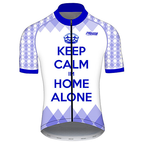 

21Grams Men's Short Sleeve Cycling Jersey Spandex Blue / White Plaid Checkered Novelty Crown Bike Jersey Top Mountain Bike MTB Road Bike Cycling UV Resistant Breathable Quick Dry Sports Clothing