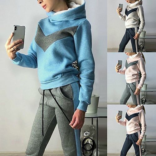 

Women's 2 Piece Tracksuit Sweatsuit Jogging Suit Street Casual Winter Long Sleeve Fleece Breathable Soft Fitness Running Jogging Sportswear Hoodie Dark Grey White Blue Light Grey Activewear