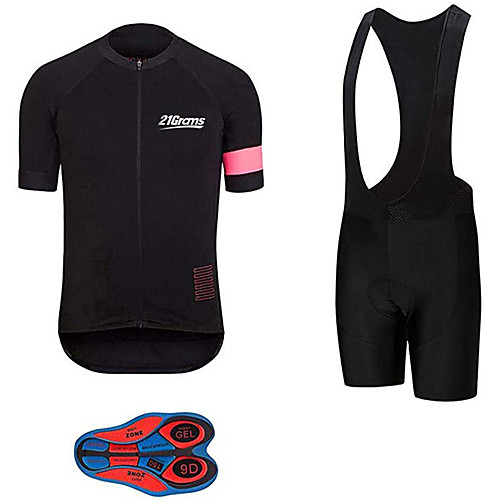 

21Grams Men's Short Sleeve Cycling Jersey with Bib Shorts Spandex Polyester Black / Yellow Pink / Black Bike Clothing Suit UV Resistant Breathable 3D Pad Quick Dry Sweat-wicking Sports Solid Color
