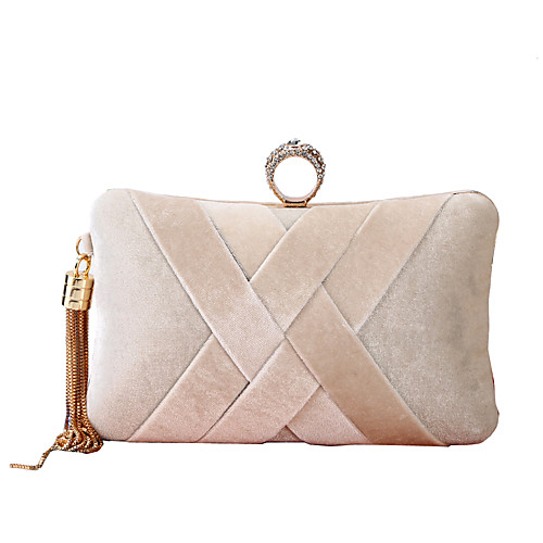 

Women's Crystals / Tassel Polyester / Alloy Evening Bag Solid Color Almond