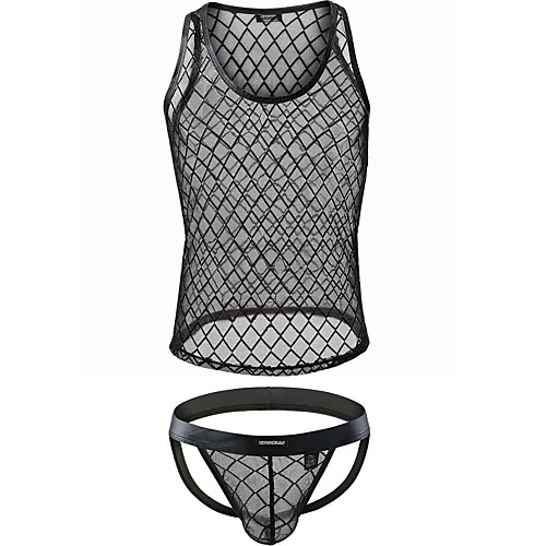 

Men's Mesh Suits Nightwear Solid Colored Black M L XL